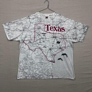 Vintage 90s Osage River Texas‎ Map AOP Graphic Tee Shirt Single Stitch USA Made